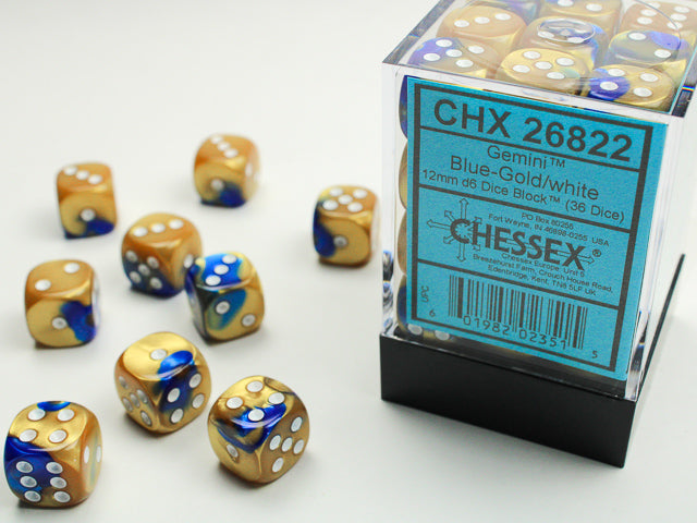CHESSEX: D6 Gemini - 12mm - Blue - Gold w/ White