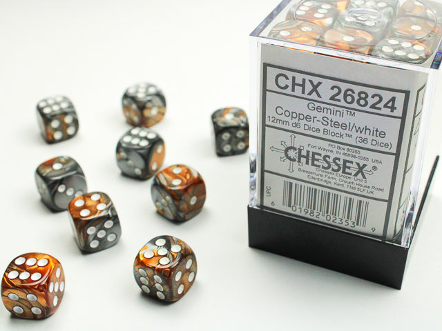 CHESSEX: D6 Gemini - 12mm - Copper Steel w/ White