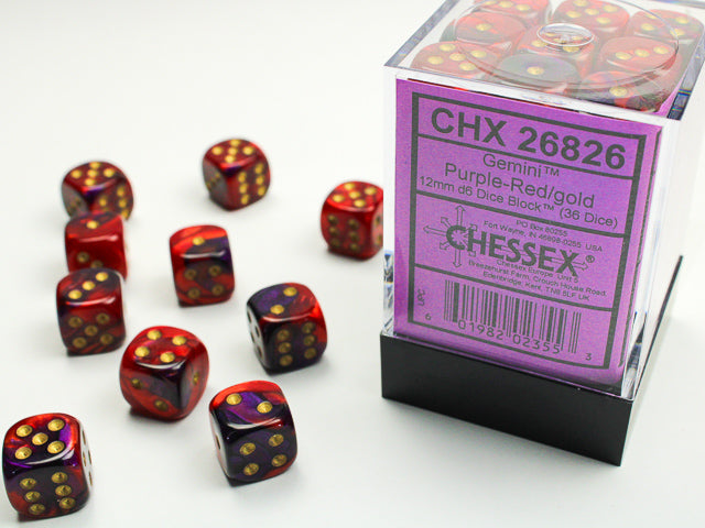 CHESSEX: D6 Gemini - 12mm - Purple - Red w/ Gold