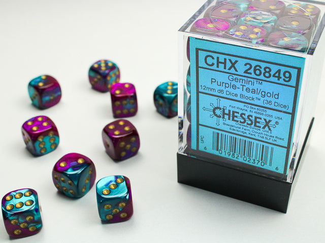 CHESSEX: D6 Gemini - 12mm - Purple - Teal w/ Gold