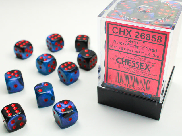 CHESSEX: D6 Gemini - 12mm - Black - Starlight w/ Red