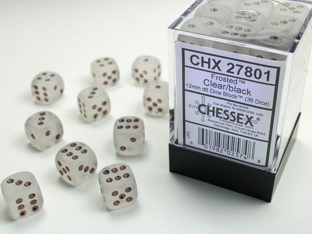 Chessex: D6 Frosted  - 12mm - Clear w/ Black