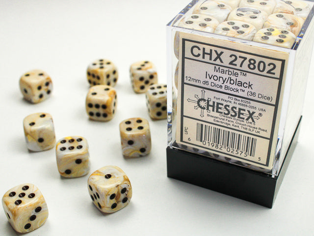 Chessex: D6 Marble - 12mm - Ivory w/ Black