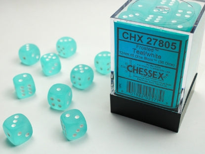 Chessex: D6 Frosted  - 12mm - Teal w/ White