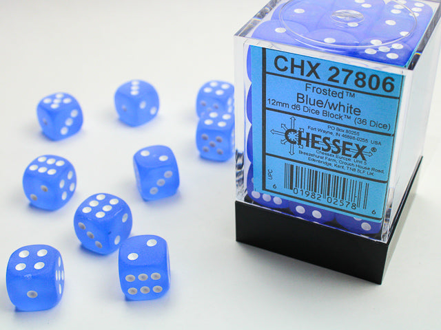 Chessex: D6 Frosted  - 12mm - Blue w/ White