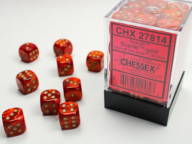 Chessex: D6 Scarab - 12mm - Scarlet w/ Gold