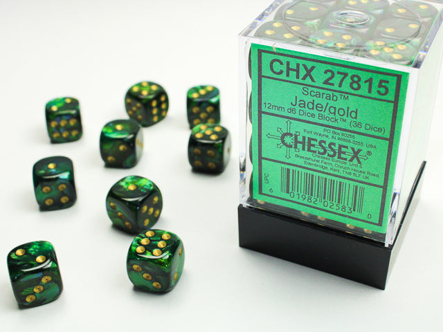 Chessex: D6 Scarab - 12mm - Jade w/ Gold