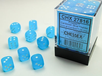 Chessex: D6 Frosted  - 12mm - Caribbean Blue w/ White