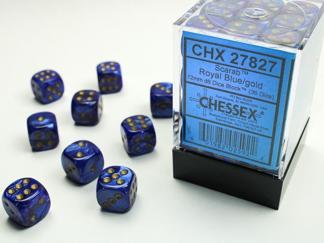 Chessex: D6 Scarab - 12mm - Royal Blue w/ Gold