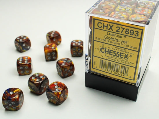 Chessex: D6 Lustrous  - 12mm - Gold w/ Silver