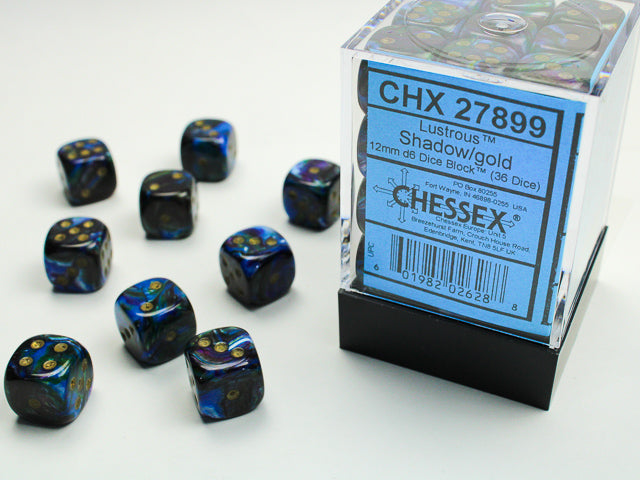 Chessex: D6 Lustrous  - 12mm - Shadow w/ Gold