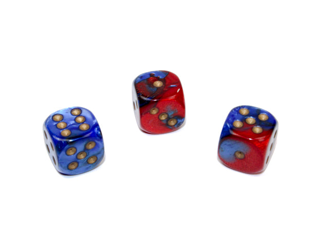 CHESSEX: D6 Gemini - 12mm - Blue - Red w/ Gold