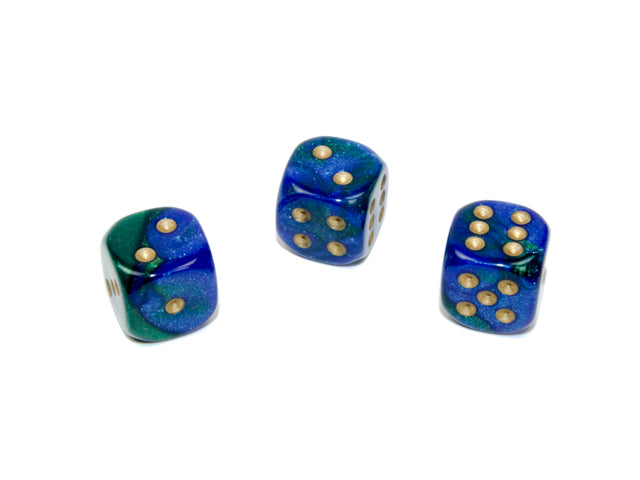 CHESSEX: D6 Gemini - 12mm - Blue - Green w/ Gold