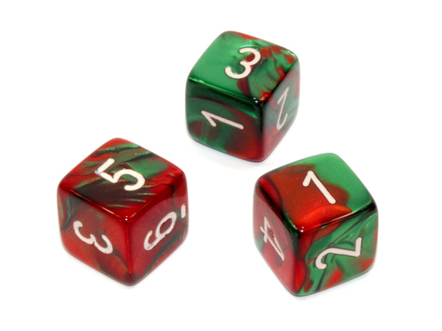 CHESSEX: D6 Gemini - 12mm - Green - Red w/ White