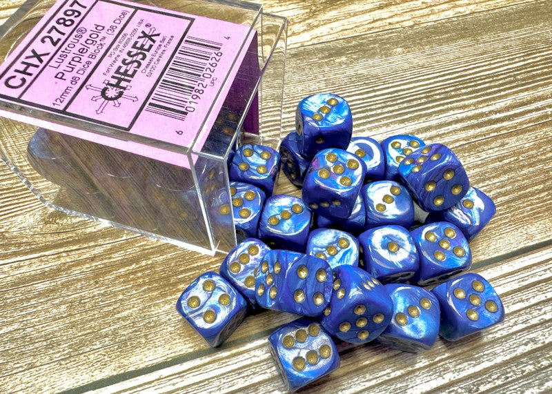 Chessex: D6 Lustrous  - 12mm - Purple w/ Gold