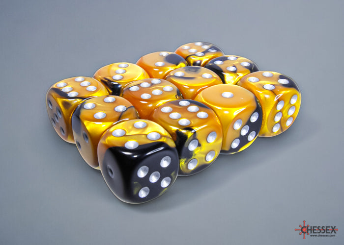 CHESSEX: D6 Gemini - 12mm - Black - Gold w/ Silver