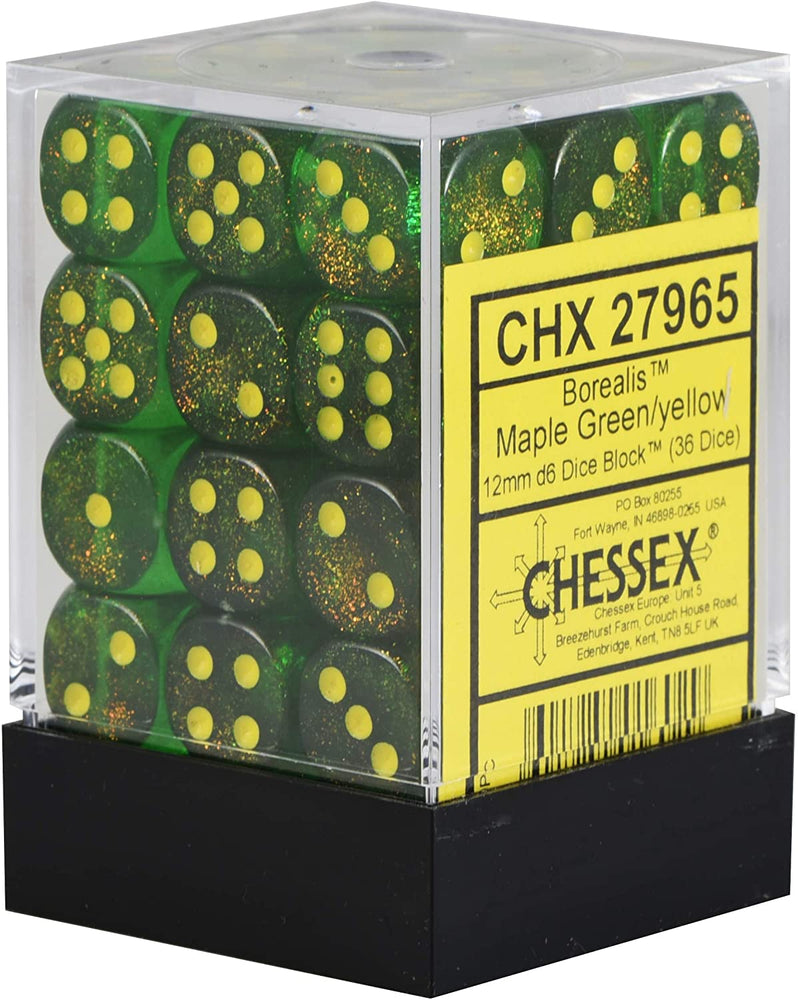 Chessex: D6 Borealis  - 12mm - Maple Green/Yellow