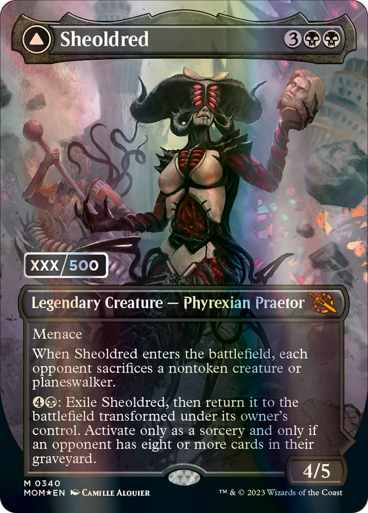 mtg march of the machine serialized cards Magic: Gathering The Machine: The Aftermath Collector Booster Box Sheoldred // The True Scriptures