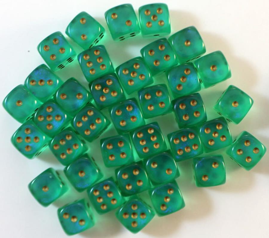 Chessex: D6 Borealis  - 12mm - Light Green w/ Gold