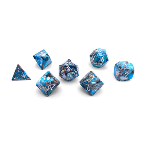 Norse Foundry Stone Dice - Blue Howlite With Brass