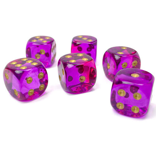 CHESSEX: D6 Gemini Translucent - 16mm - Red-Violet/ Gold