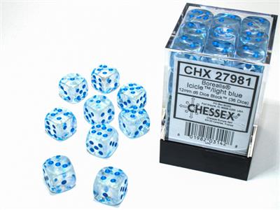 Chessex: D6 Borealis  - 12mm - Icicle w/ Light Blue Luminary