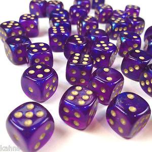 Chessex: D6 Borealis  - 12mm - Royal Purple w/ Gold