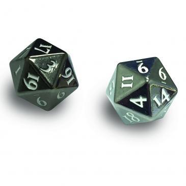 Heavy Metal D20 2-Dice Set - Gun Metal w/ White Numbers