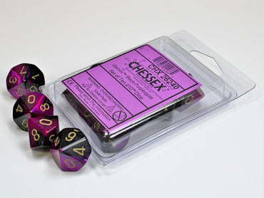 CHESSEX: D10 Gemini - Black - Purple w/ Gold