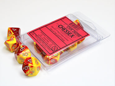 CHESSEX: D10 Gemini - Red - Yellow w/ Silver