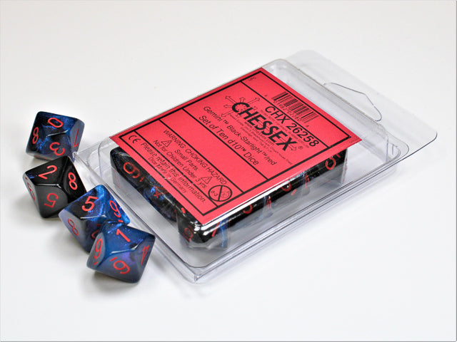 CHESSEX: D10 Gemini - Black - Starlight w/ Red