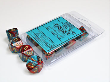 CHESSEX: D10 Gemini - Red - Teal w/ Gold
