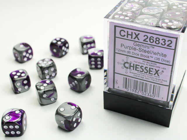 CHESSEX: D6 Gemini - 12mm - Purple - Steel w/White