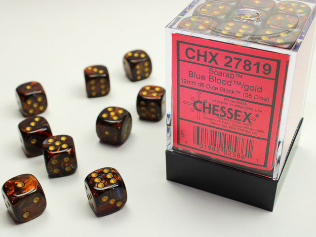 Chessex: D6 Scarab - 12mm - Blue Blood w/ Gold