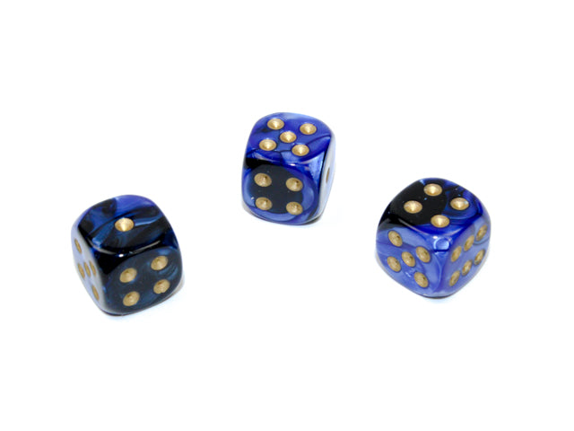 CHESSEX: D6 Gemini - 12mm - Black - Blue w/ Gold