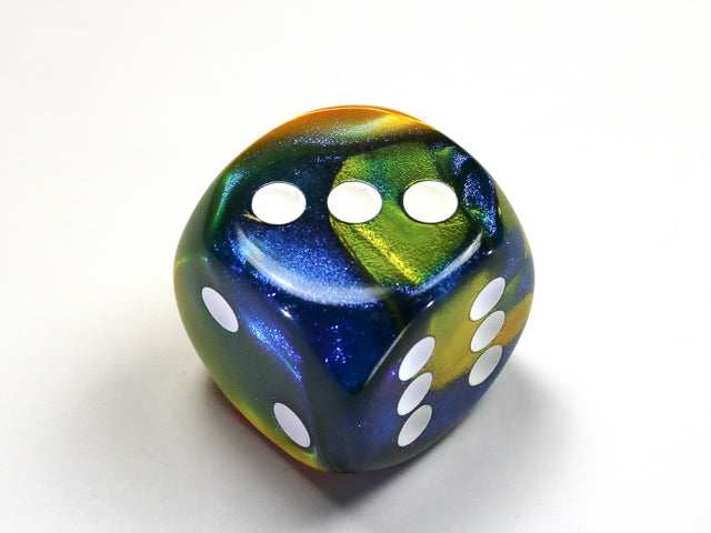 CHESSEX: D6 Gemini - 12mm - Masquerade - Yellow w/ White