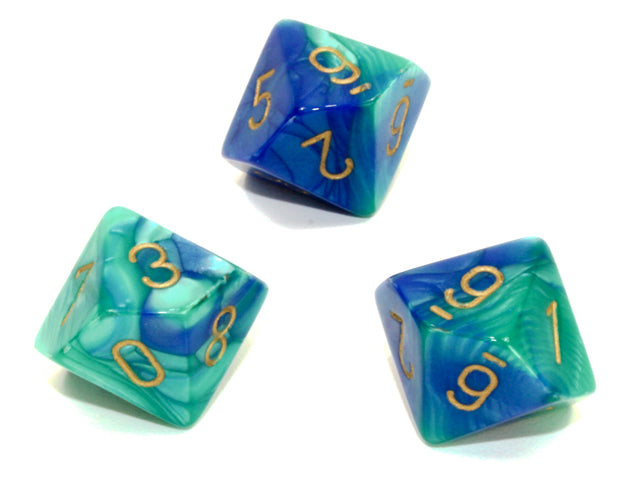 CHESSEX: D10 Gemini - Blue - Teal w/ Gold