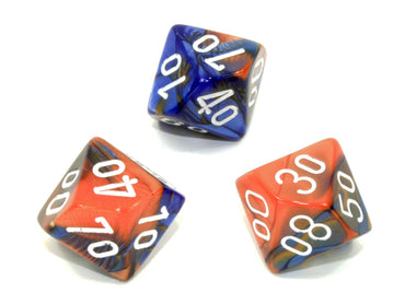 CHESSEX: D10 Gemini - Blue - Orange w/ White