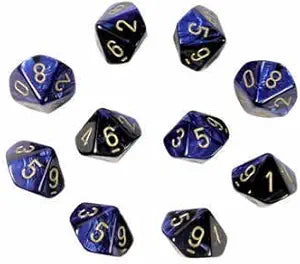 CHESSEX: D10 Gemini - Black - Blue w/ Gold