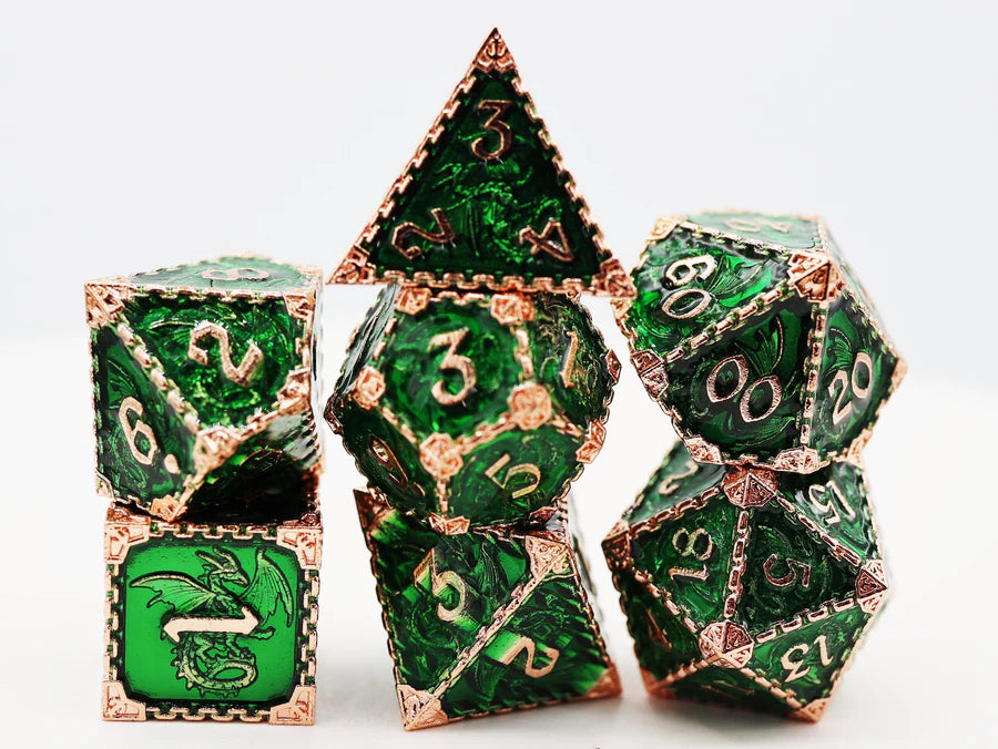 Chained Dragon: Forest - Metal RPG Dice Set