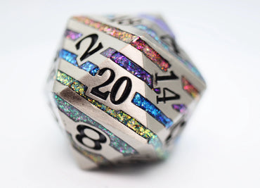 35mm Metal D20 - Silver with Rainbow Mica
