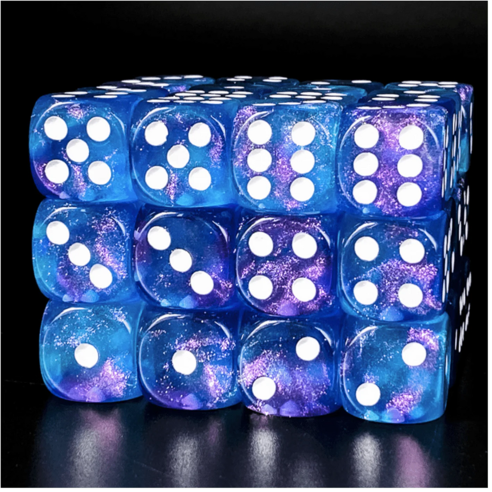 12 piece Pip D6's - Purple & Blue Glitter