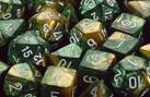 CHESSEX: D10 Gemini - Gold - Green w/ White