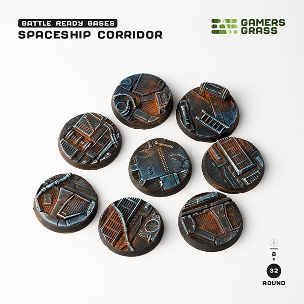 Battle Ready Bases: Spaceship Corridor- Round 32mm (x8)- Round 32mm (x8)