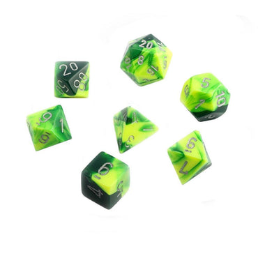 CHESSEX: D10 Gemini - Green - Yellow w/ Silver