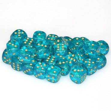 Chessex: D6 Borealis  - 12mm - Teal w/ Gold