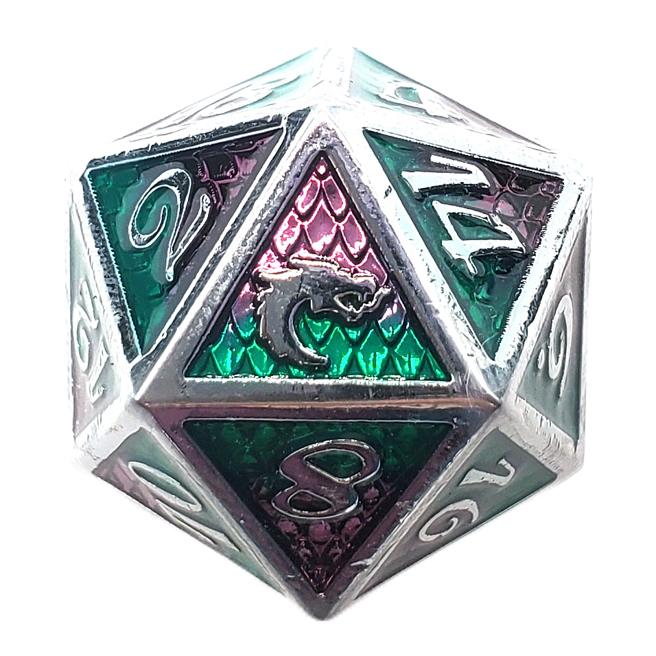 Metal D20: Dragon Scale - Purple & Green