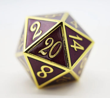 35mm Metal D20 - Gold with Amethyst
