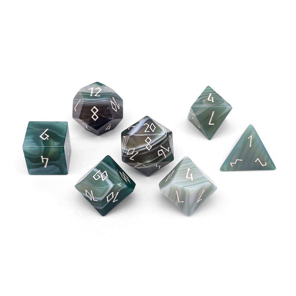 Green Striped Agate - 7  Piece RPG Set Gemstone Dice