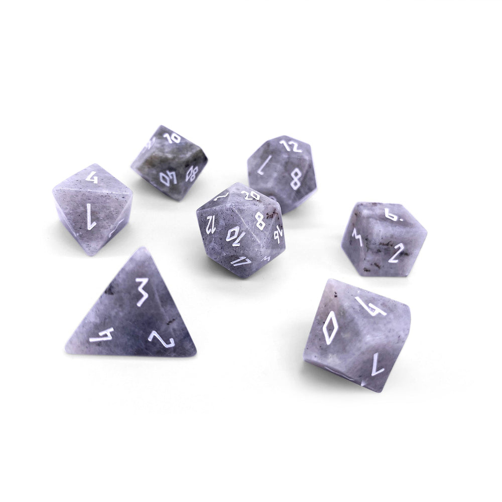 White Labradorite - 7  Piece RPG Set Gemstone Dice